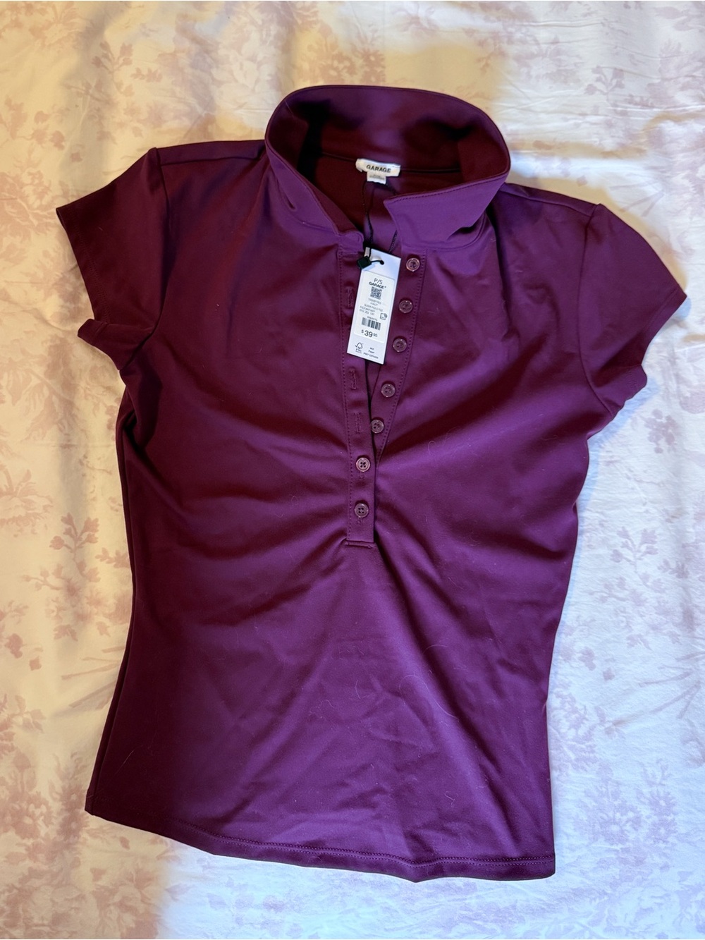 Garage Women's Button-Down Polo Top in Plum NEW with tags